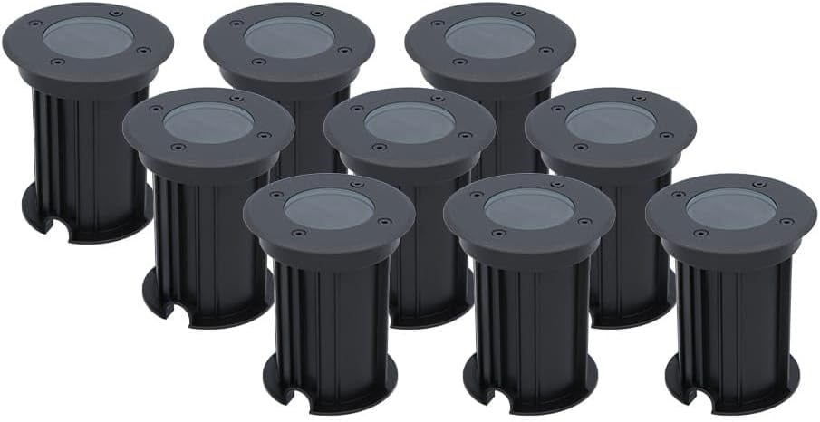 HOFTRONIC - 9er Set Maisy LED Bodeneinbaustrahler Außen Schwarz - IP67 Wasserdicht - GU10 (wechselbar) 230V - Befahrbar & Kratzfest - Bodenstrahler für Bäume, Terrasse, Decking & Pflastersteine