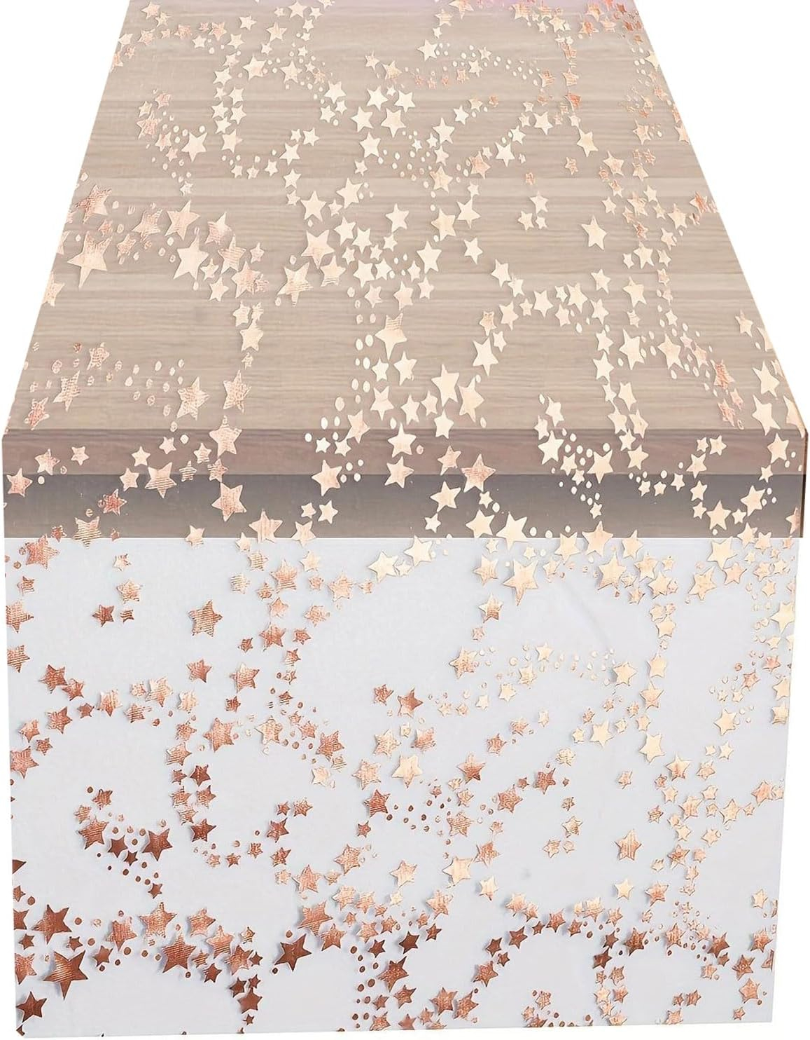 (5mx28cm) Metallic Tischläufer Party Deko Tischtuch mit Sternen - Roségold