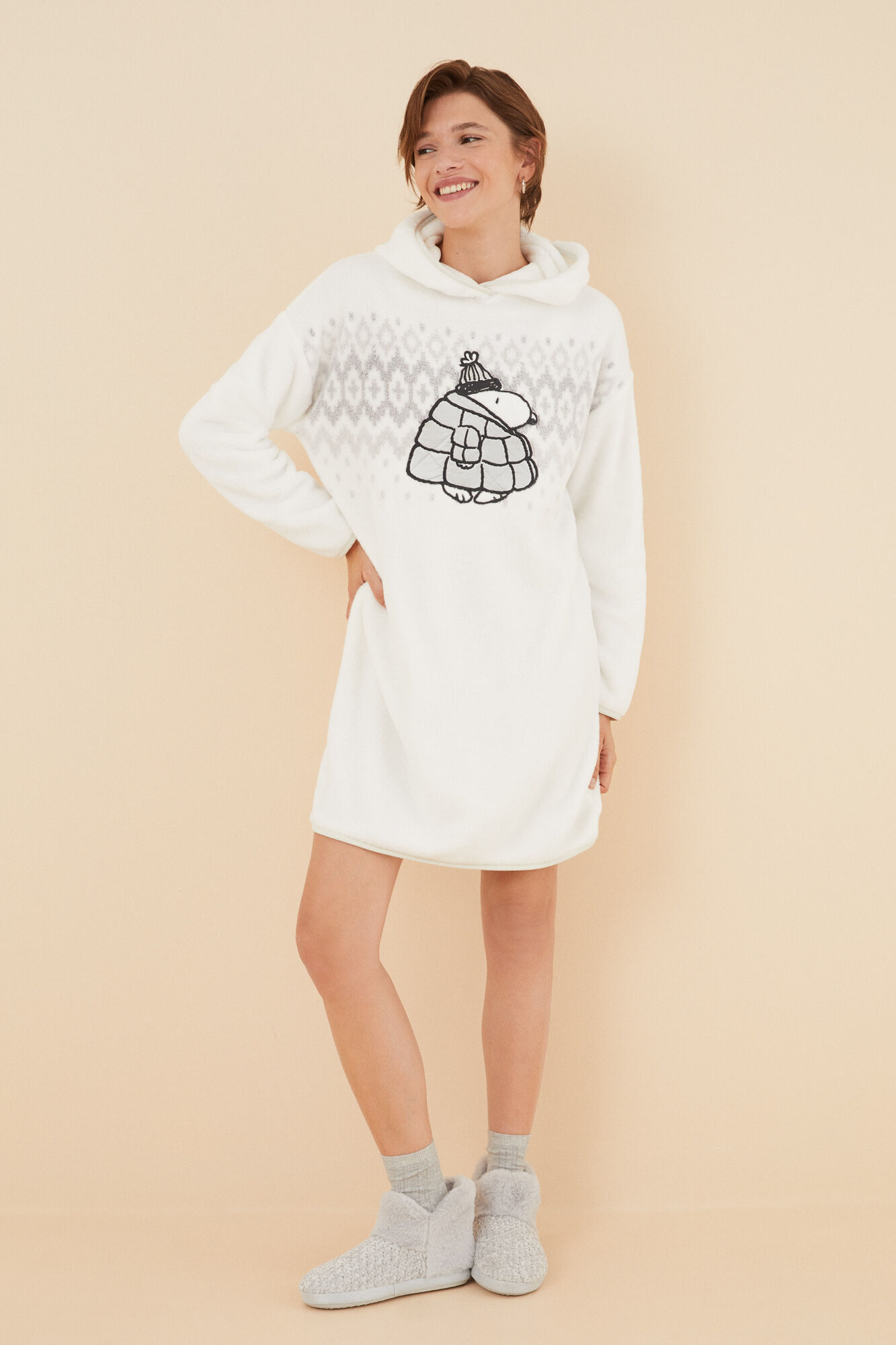 Camisola midi de lã polar do Snoopy