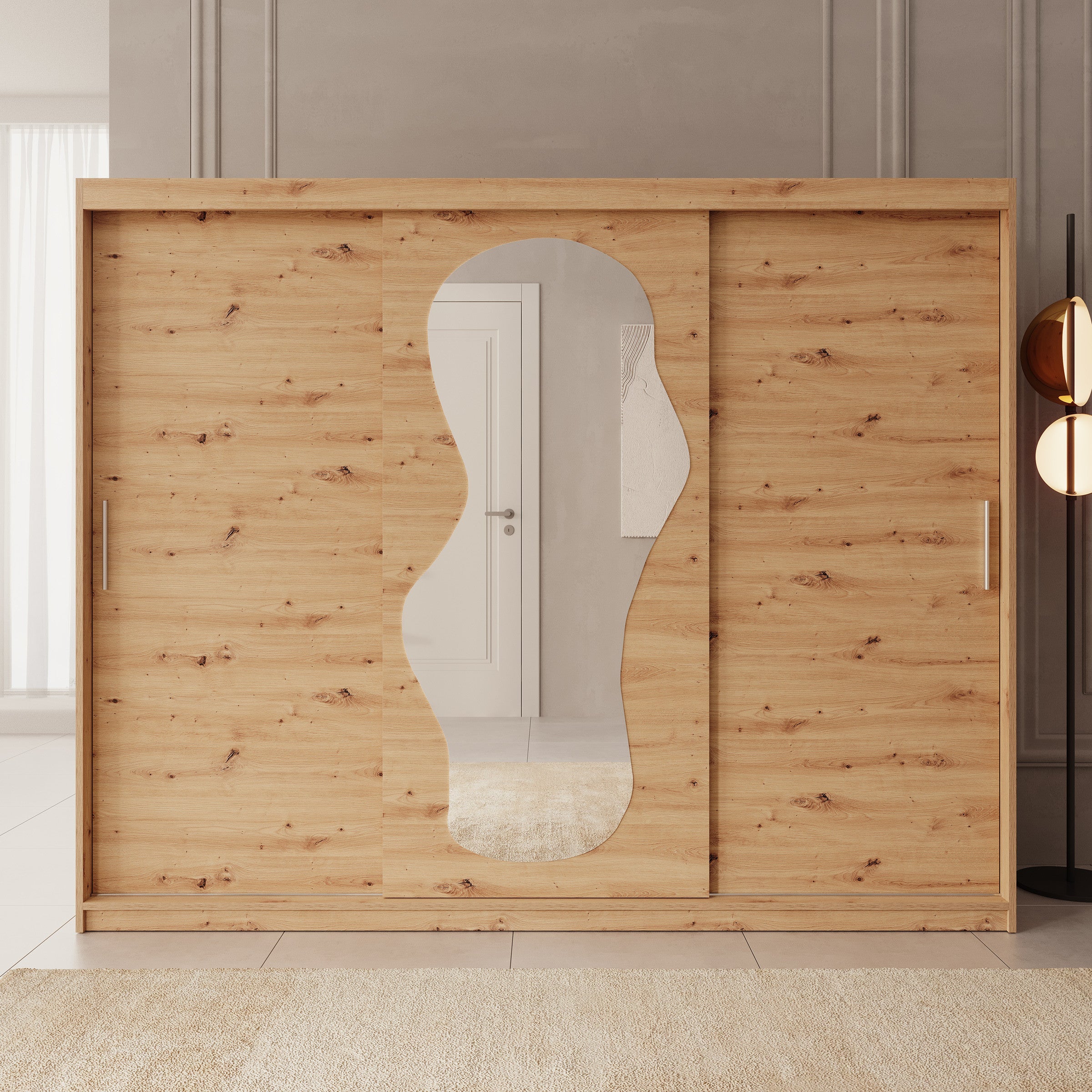 Meubella - Kledingkast Ulysses - Eiken - 250 cm - Met spiegel