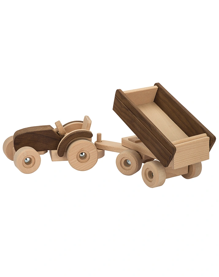 Auto TRAKTOR MIT ANHÄNGER GOKI NATURE aus Holz in natur/braun