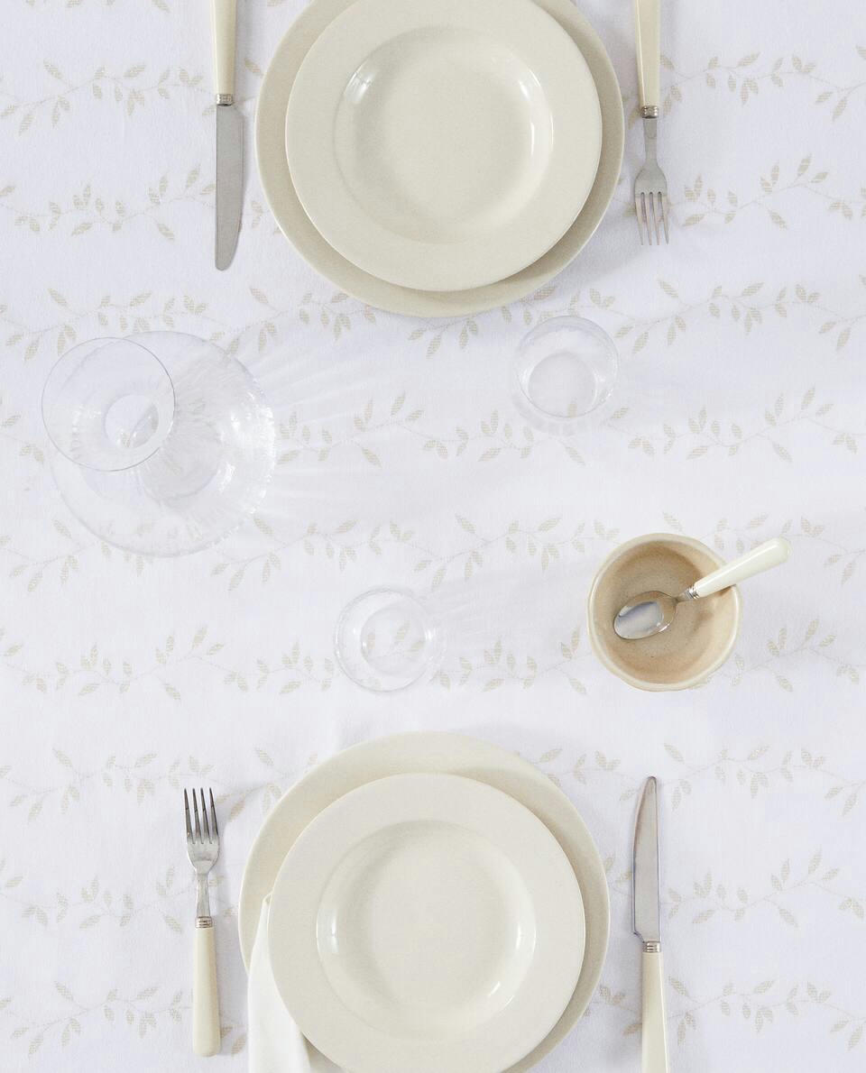 TOALHA DE MESA DE ALGODÃO COM ESTAMPA BRILHANTE DE FOLHAS DE NATAL