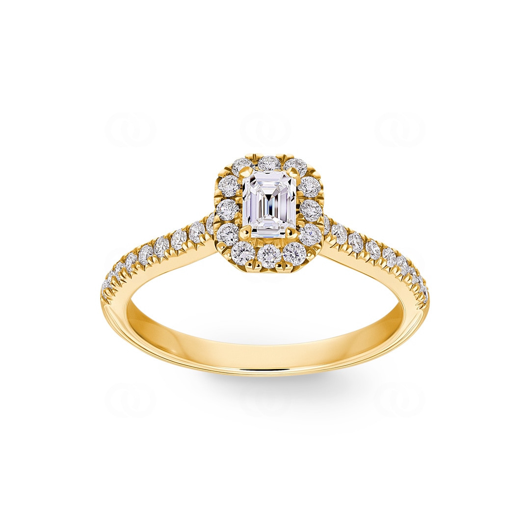 Emerald Halo Diamantring 750/18 K Gelbgold 0.62 ct G/si
