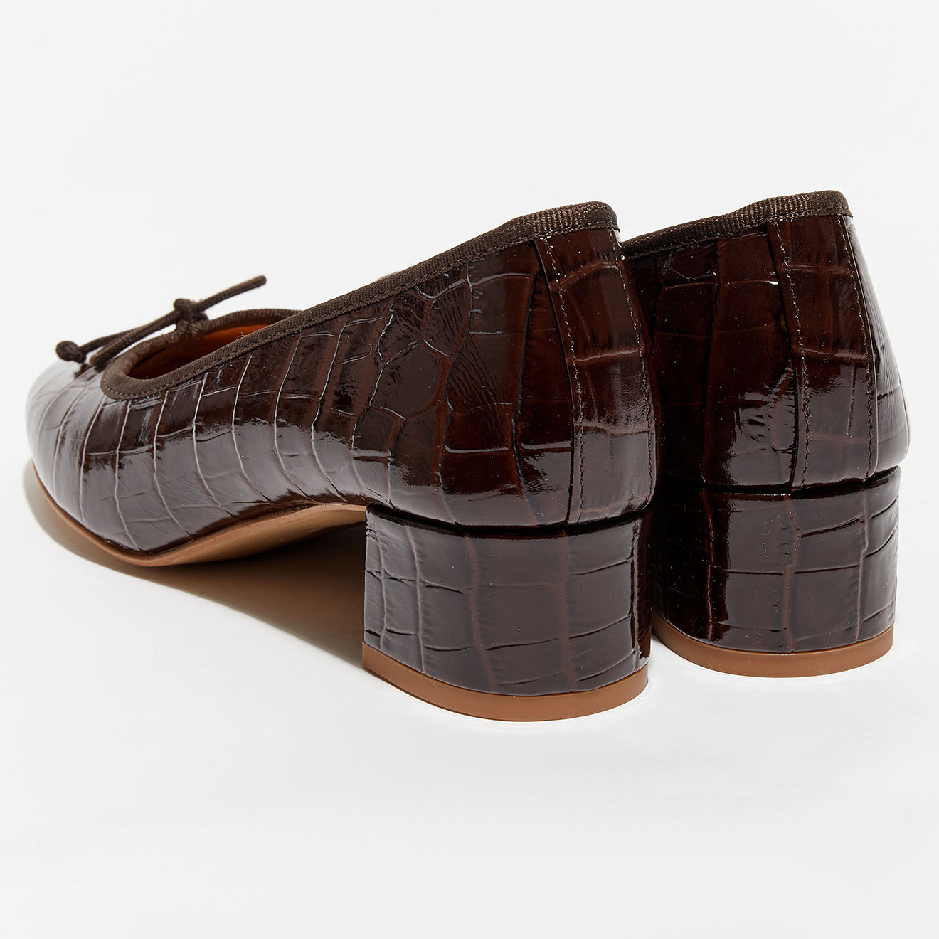 Quartier Latin Ballerines en Cuir croco Albane marron - Talon 4 cm