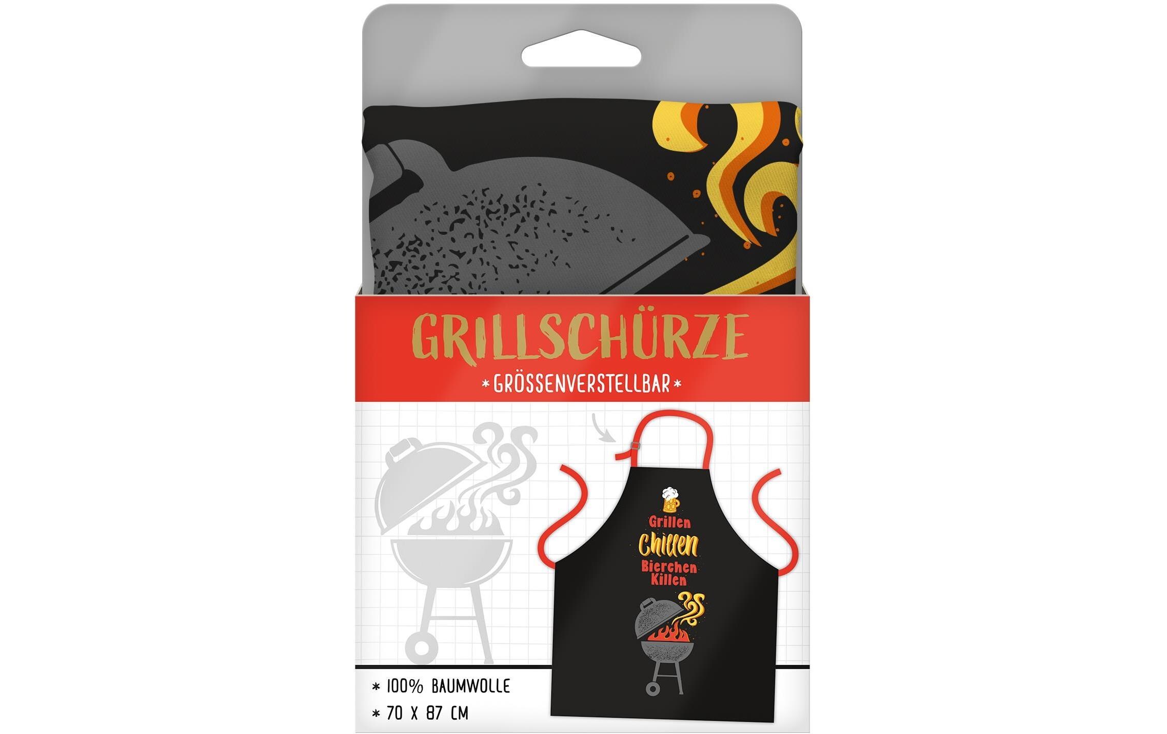 Kochschürze Grillen, Chillen, Bierchen killen SchwarzKüchenschürze mit Motivdruck