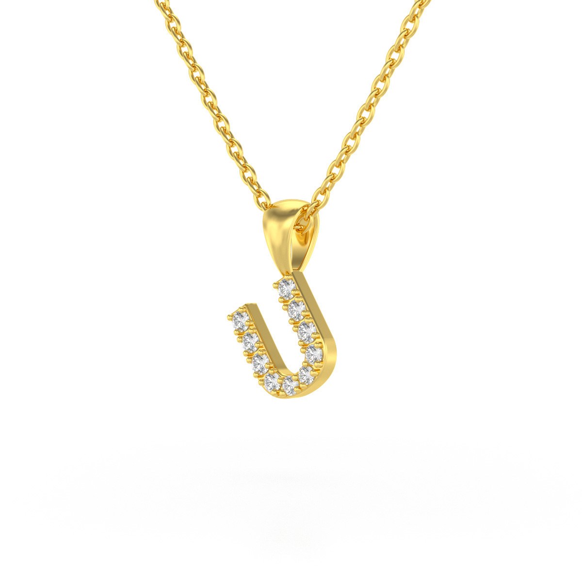 Collier Pendentif ADEN Lettre U Or 750 Jaune Diamant Chaine Or 750 incluse 0.72grs