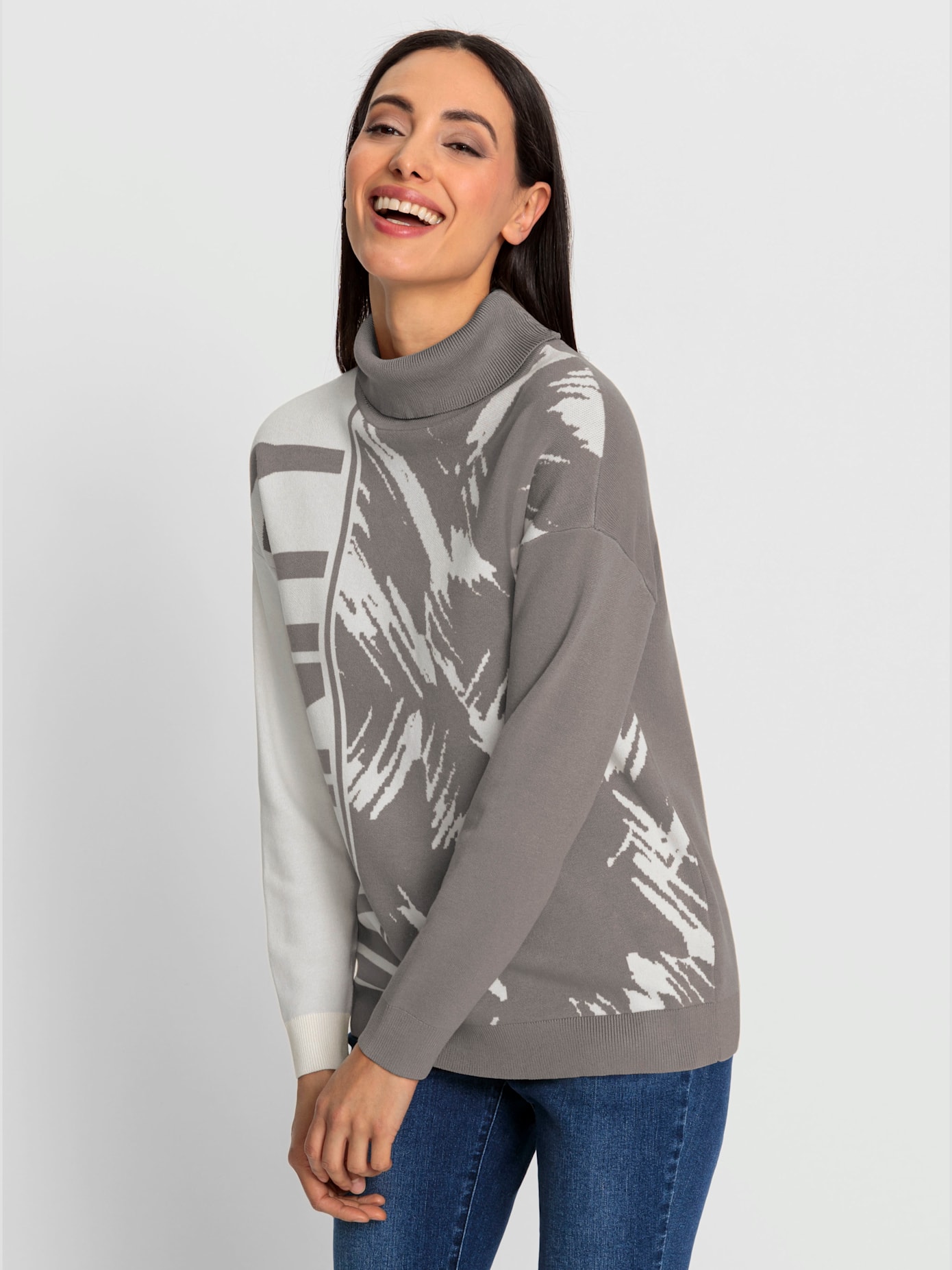 Pull à col roulé motif jacquard original