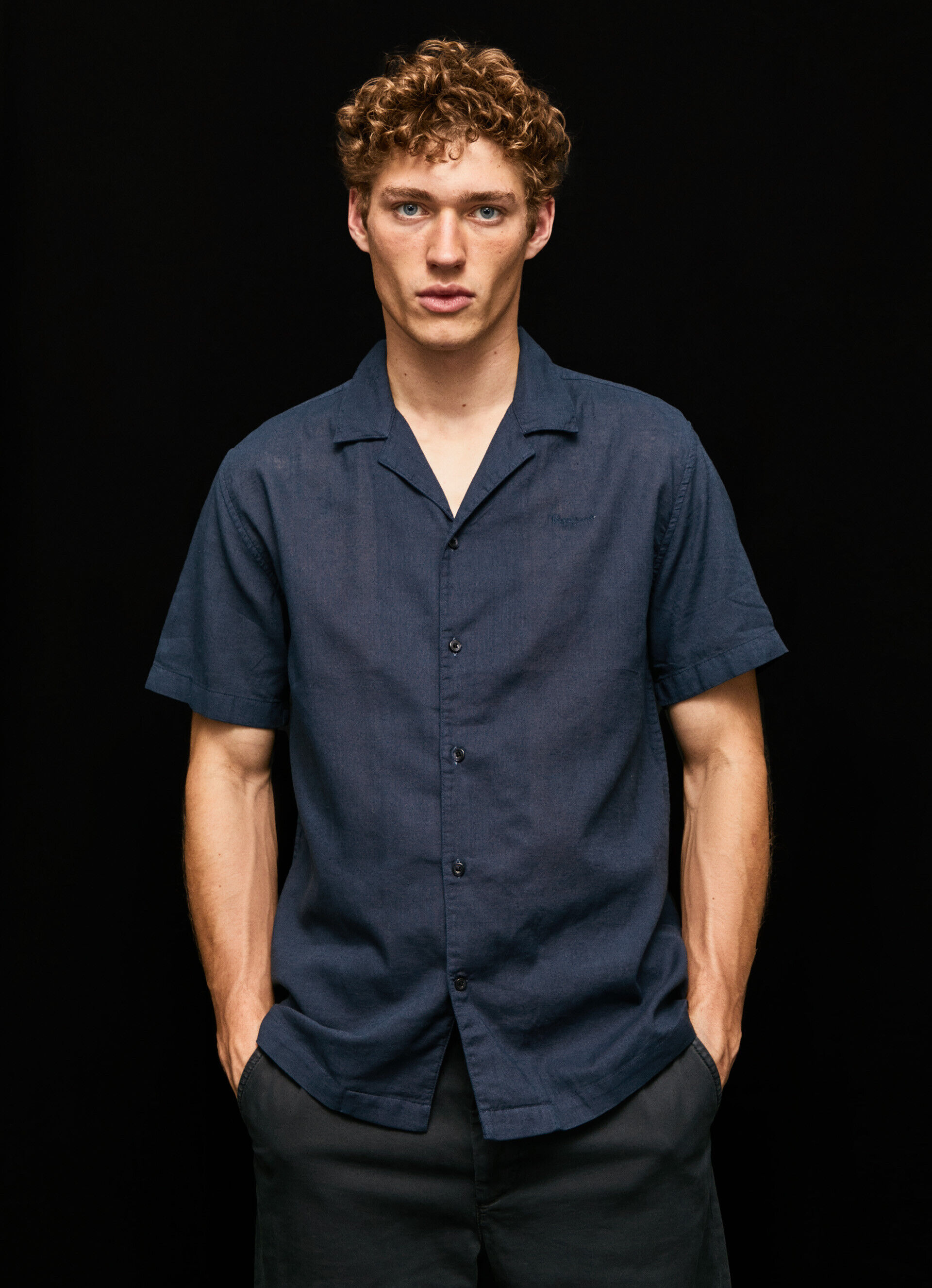 CAMISA DE LINHO DE MANGA CURTA - azul dulwich