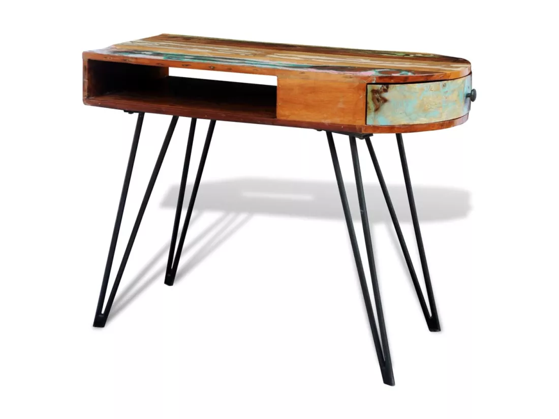 Bureau avec pieds en fer Bois de récupération solide