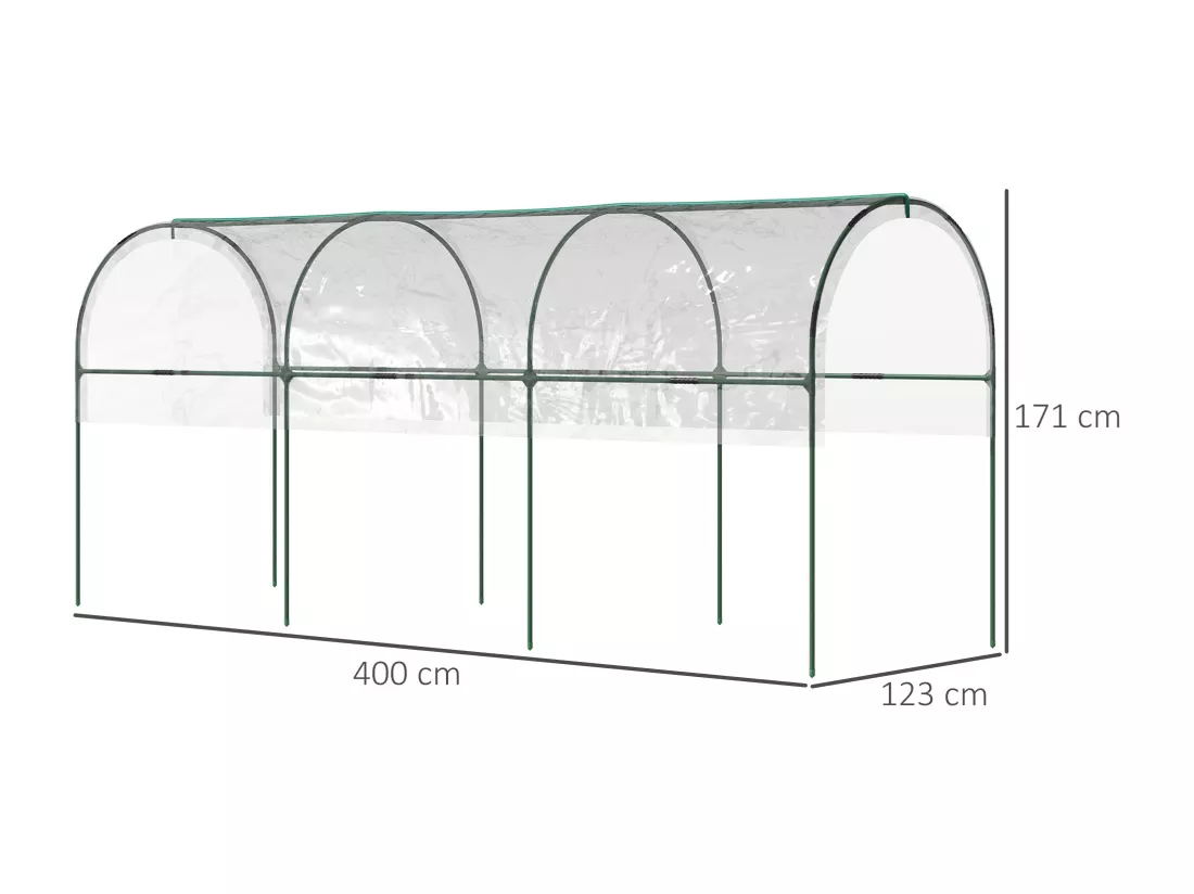 Serre de jardin serre à tomates dim. 4L x 1,23l x 1,71H m acier thermolaqué vert PVC haute densité transparent