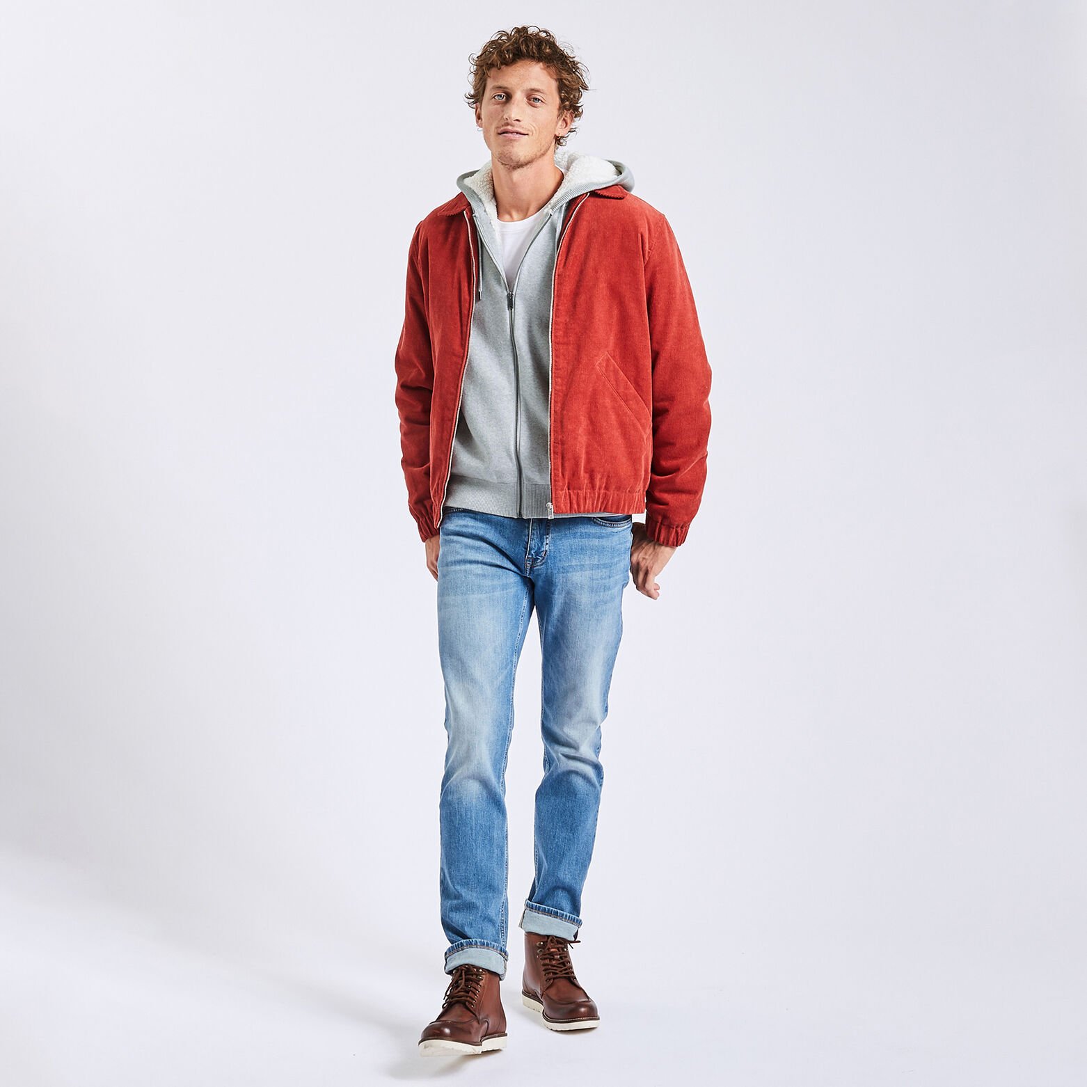 Gilet à capuche doublé en sherpa Blanc