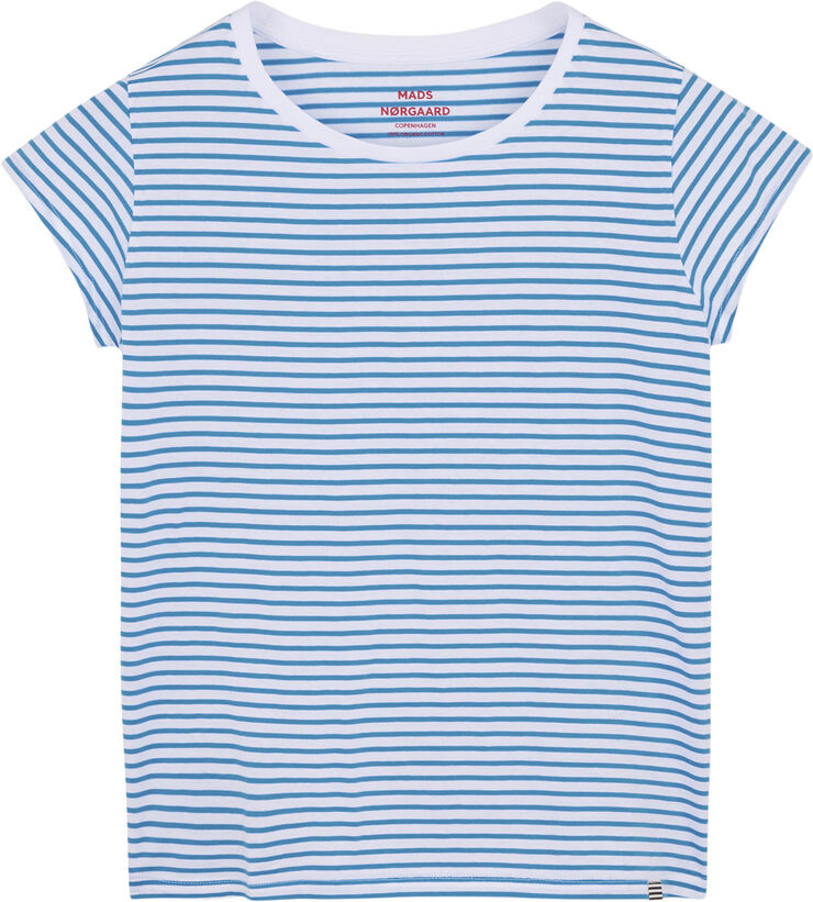 Mads Nørgaard - Copenhagen Organic Jersey Stripe Teasy Tee FAV Brilliant white/mediterranian