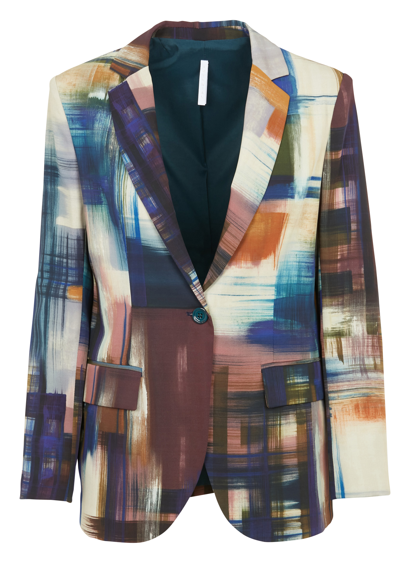 Veste tailleur droite à motif peinture | Bleu