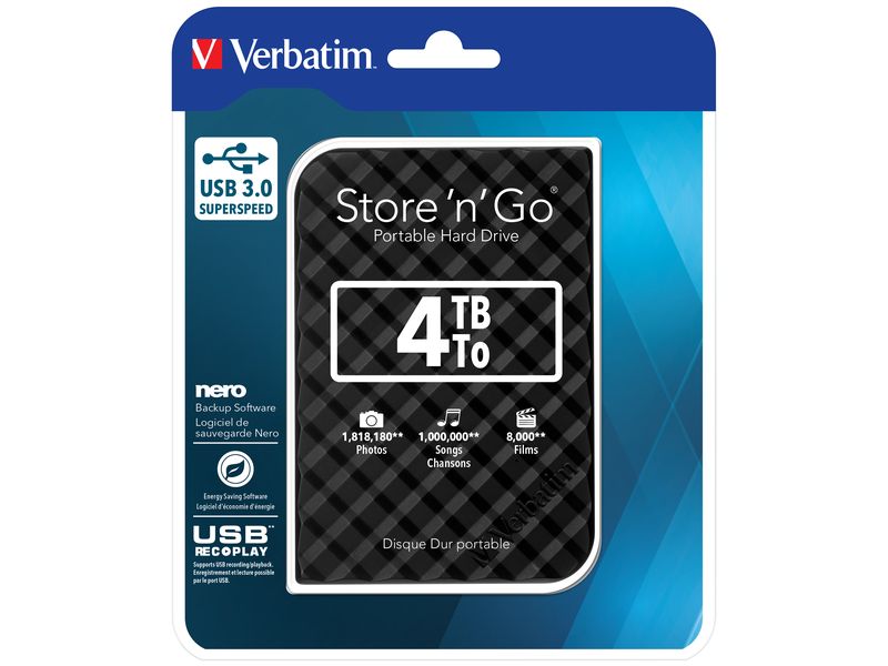 Verbatim Externe Festplatte Store 'n' Go 4 TB Externe Festplatte mit 4 TB Kapazität