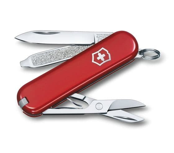 Victorinox Classic SD, Klappkniv uten lås, Multiverktøyskniv, Cellidor, ABS syntetisk, Rød, Rustfritt stål, 7 verktøy