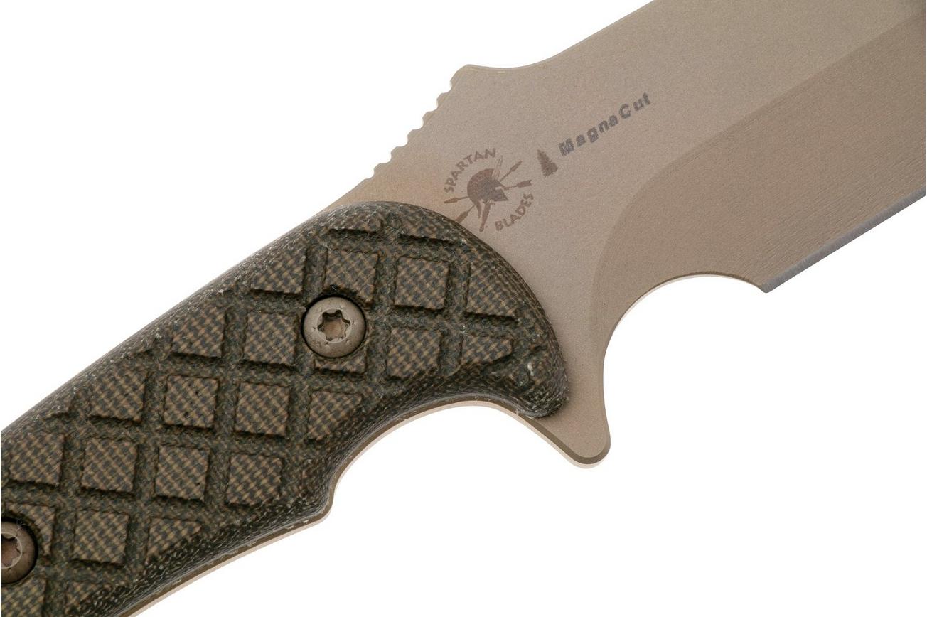 Spartan Blades Horkos SB4DEGRKYTN Flat Dark Earth, Green Micarta, survivalmes, kydex schede