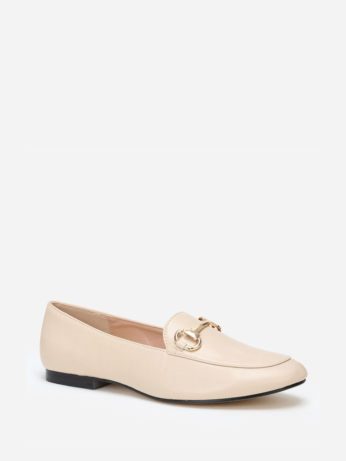Mocassins plats à bride métallique- Beige