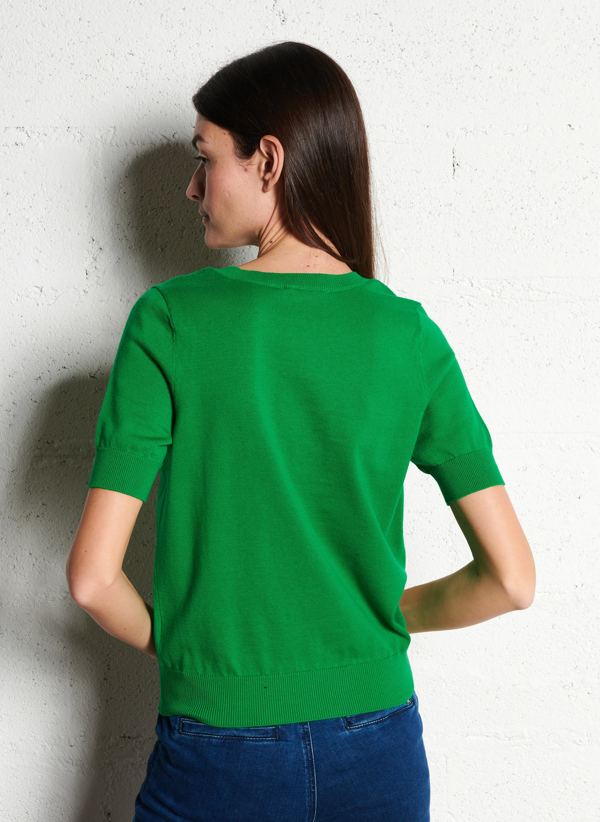 MAYA - Pull droit manches courtes en coton| Vert