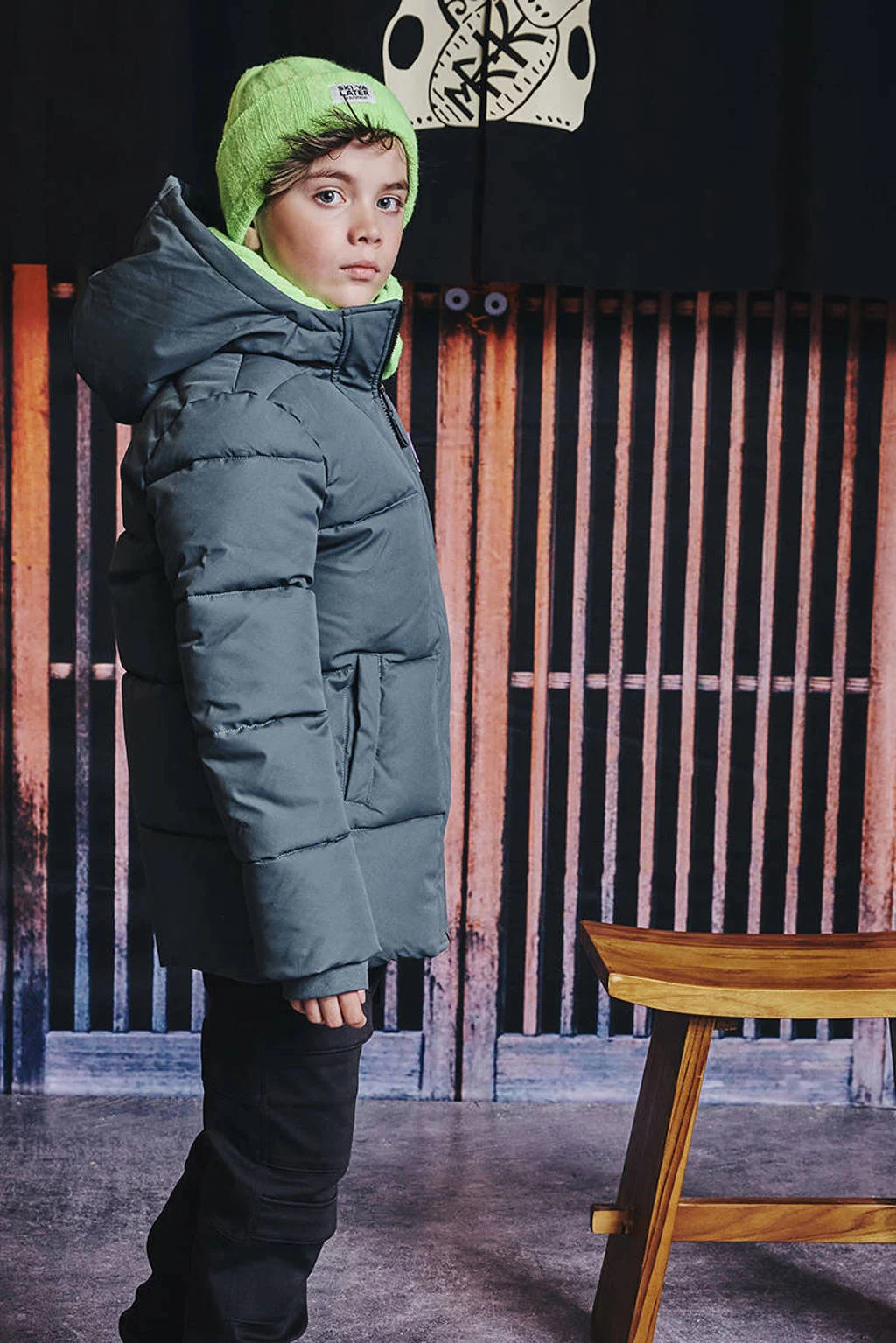Z8 kids gewatteerde winterjas Stef grijsgroen