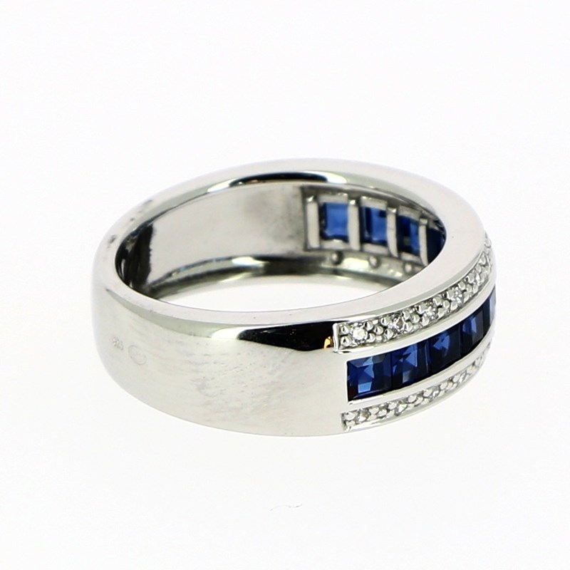 Bague Saphirs princesses et diamants - Or gris