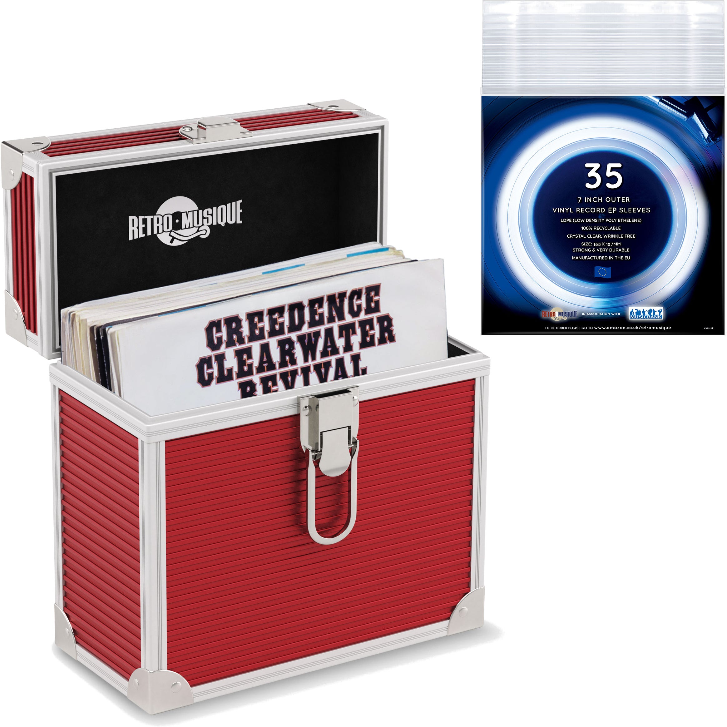 Retro Musique KXRM22R rode 7 inch EP platenkoffer incl. sleeves