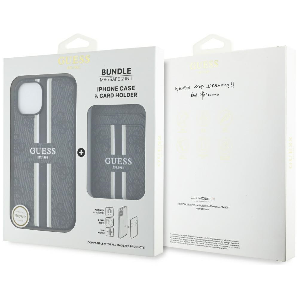 iPhone 15 MagSafe 2in1 Leder Hülle Wallet Case mit Magnetischem Kreditkartenfach 4G Stripes (GUBPHCP15SP4RPSK) - Schwarz
