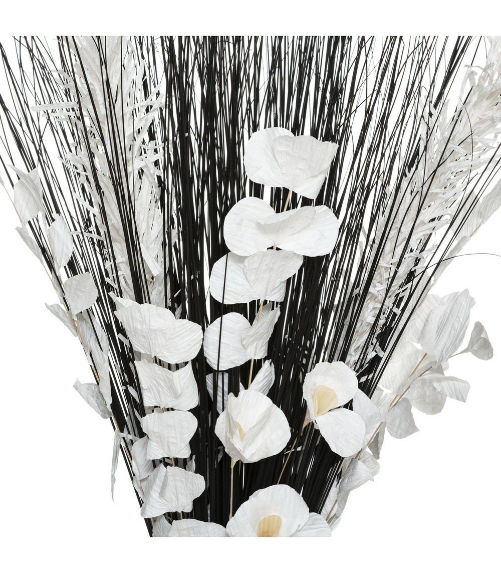 Fagot de fleurs et tiges séchées blanc et noir d. 40 x h. 150 cm
