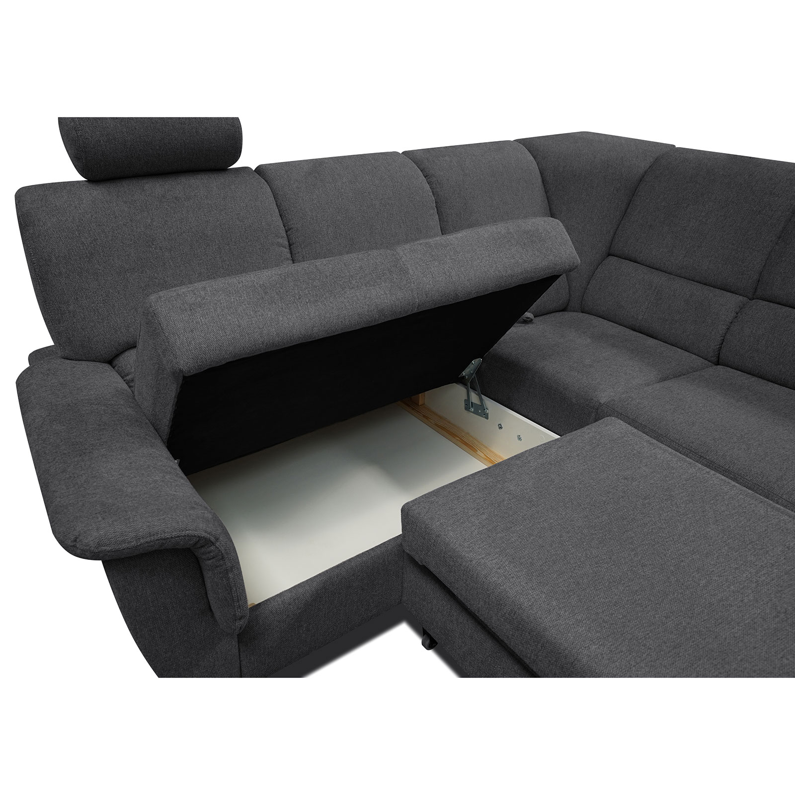 Ecksofa - graphit - Liegefunktion und Staukasten - 2-Sitzer links