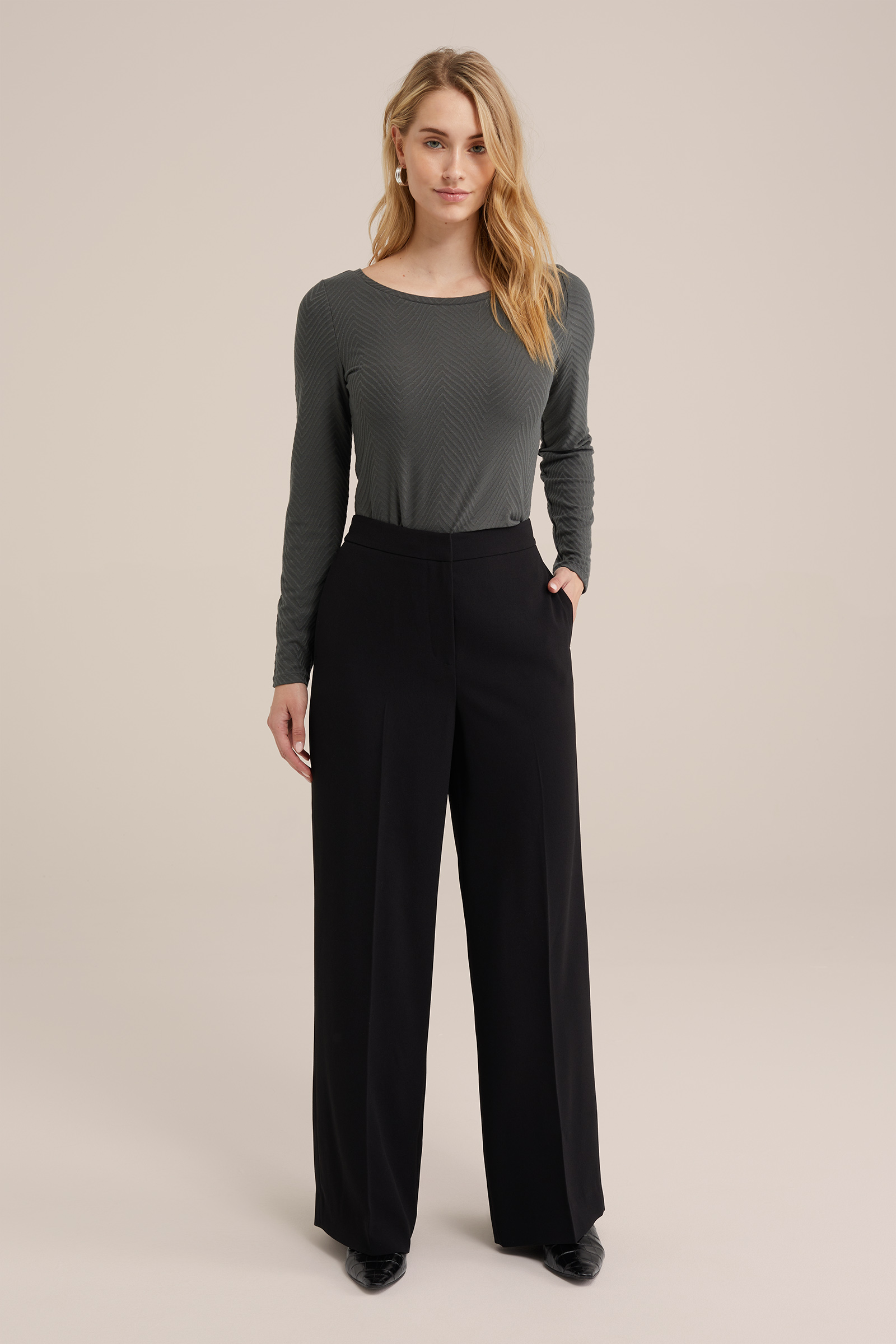 T-shirt met structuur WE Fashion Donkergroen