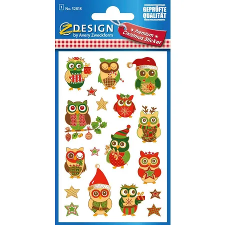 Avery Zweckform Z-Design 52818 Weihnachtssticker, Eulen, 1 Bogen/18 Sticker