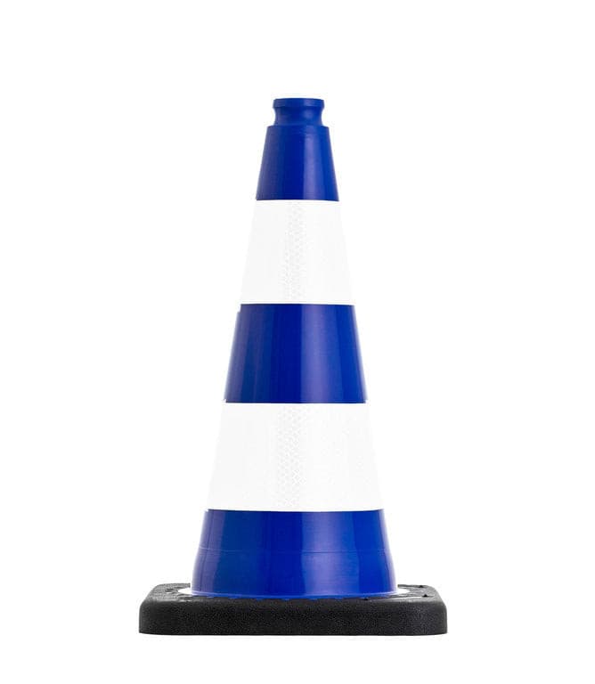 UvV FLEX blauwe verkeerskegel | Hoogte: 50 cm | Flexibele verkeerskegel | Waarschuwingskegel, stabiel > 2 kg | Hoogwaardige gekleurde PVC verkeerskegel / witte strepen