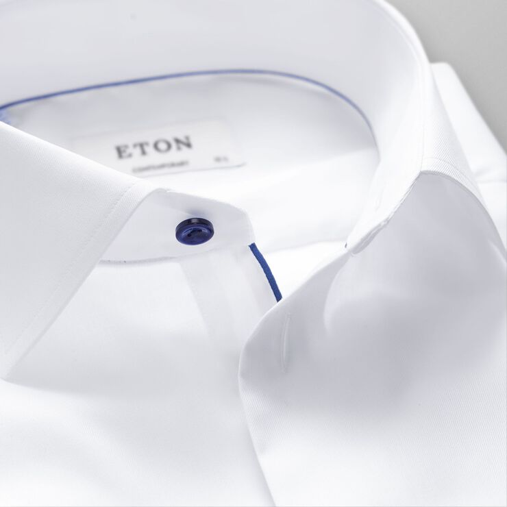 ETON White Twill Shirt Dark Blue Details - Contemporary Fit Hvid