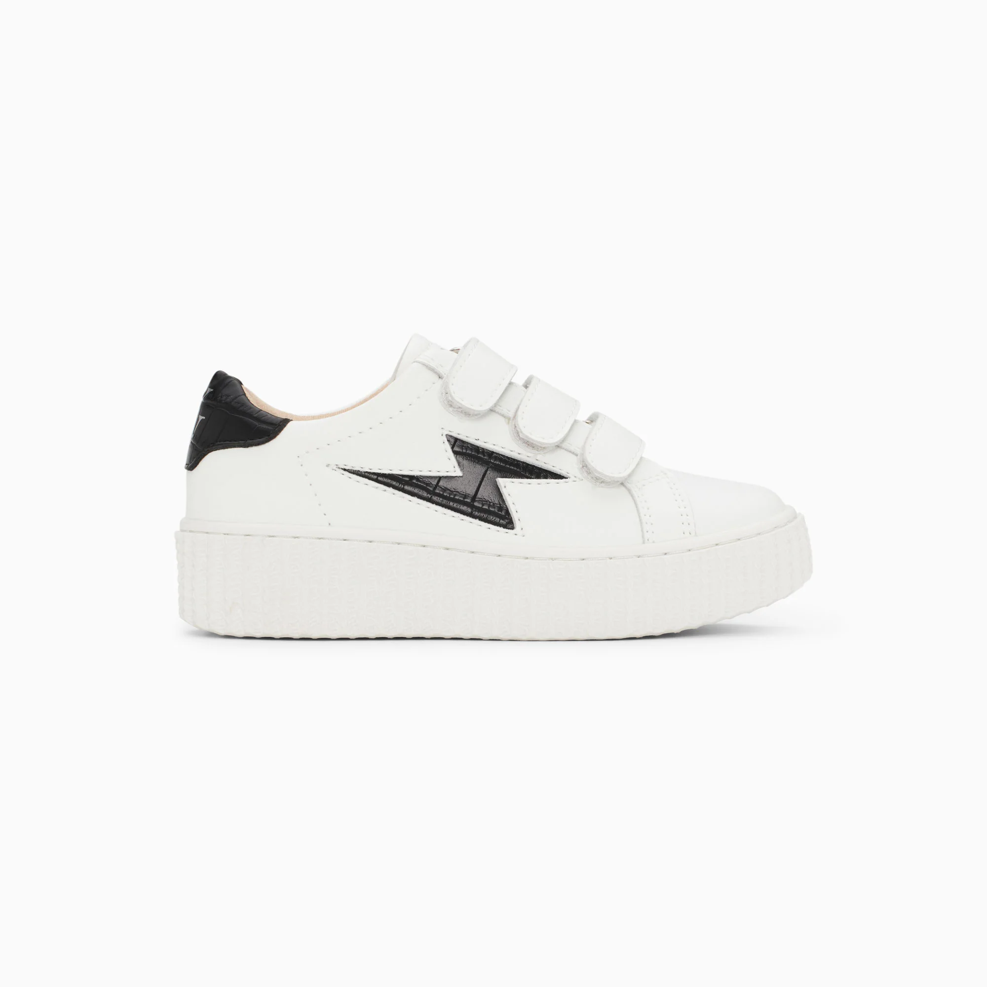 Sneakers-Baskets éclair Mini Elsa blanc et noir croco à scratchs