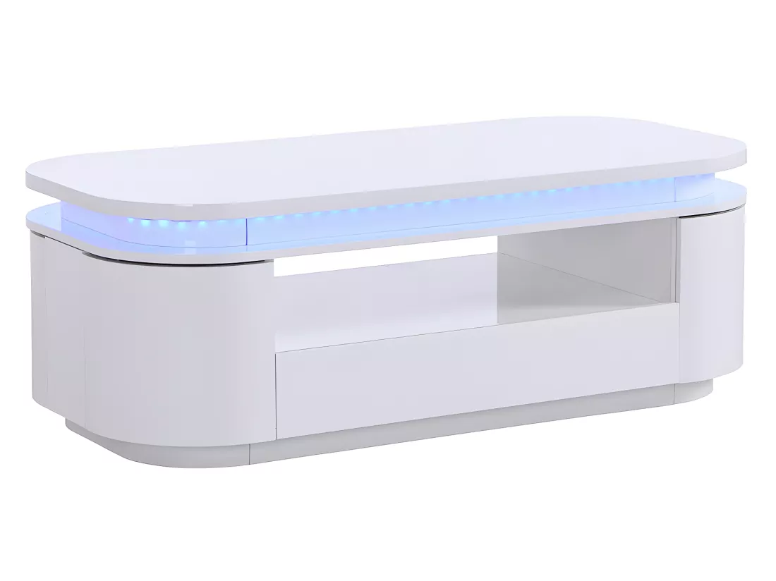 Table basse 4 portes et 1 tiroir avec LEDs en MDF - Blanc laqué - VANDANA