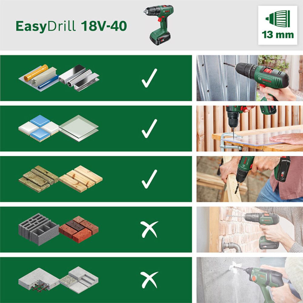 DRILL BOSCH EASY 18-40 18V UTEN BATTERI
