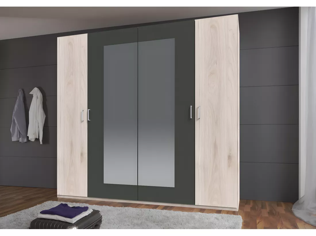 Ensemble chambre adulte Imitation chêne Hickory rechampis graphite - 160 x 200 cm