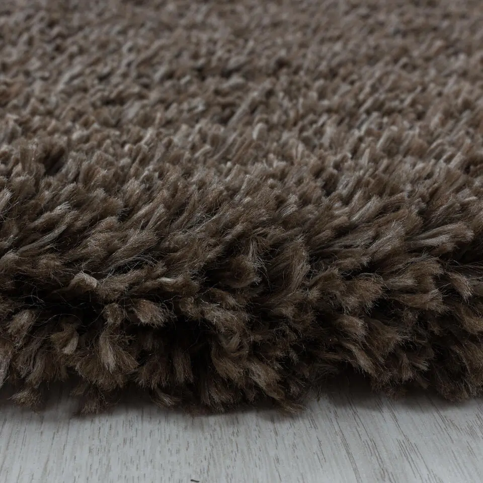 Pearl Soft Rond Hoogpolig Vloerkleed Bruin - 200 CM ROND
