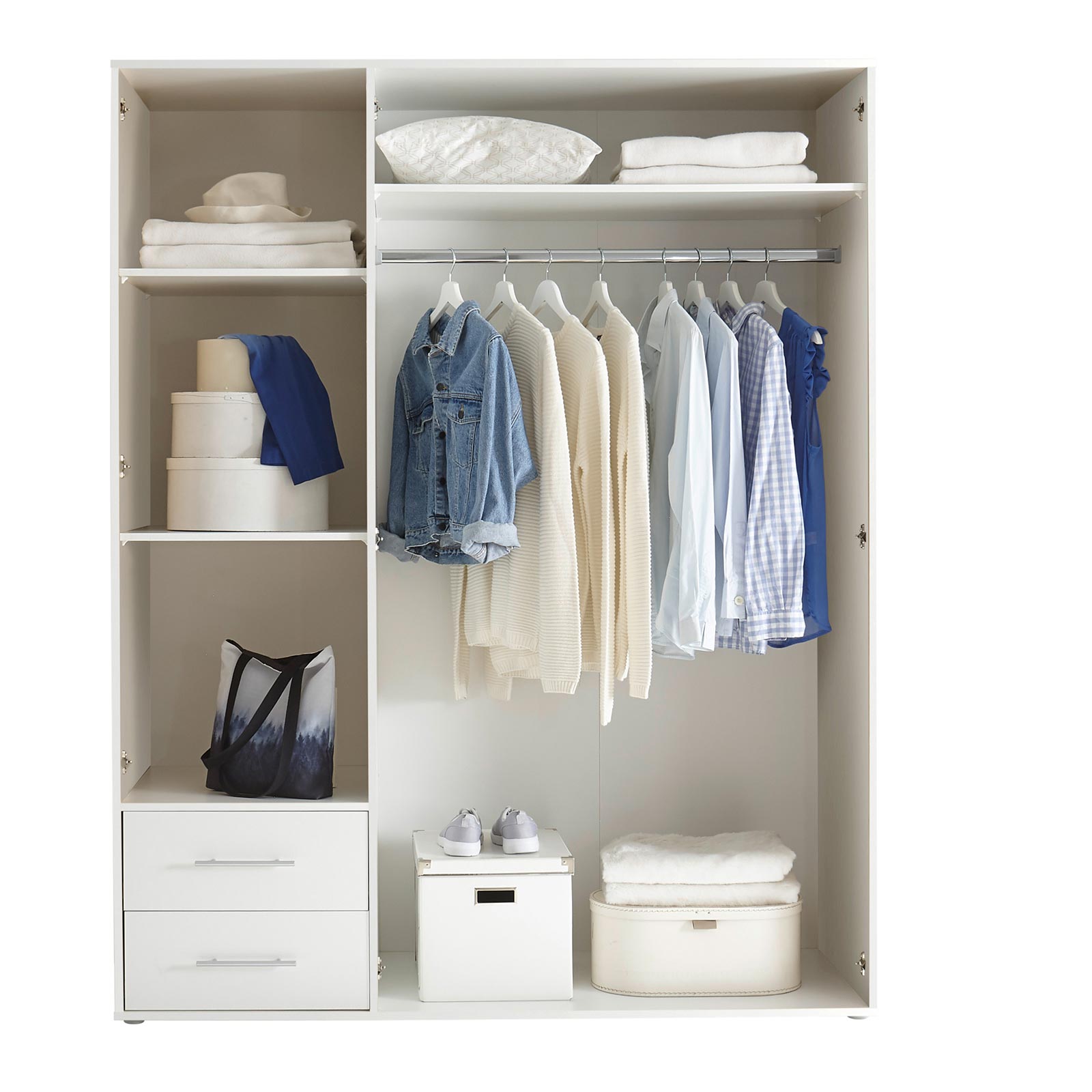 Drehtürenschrank - Matera - weiß - 3-türig - 2 Schubkästen