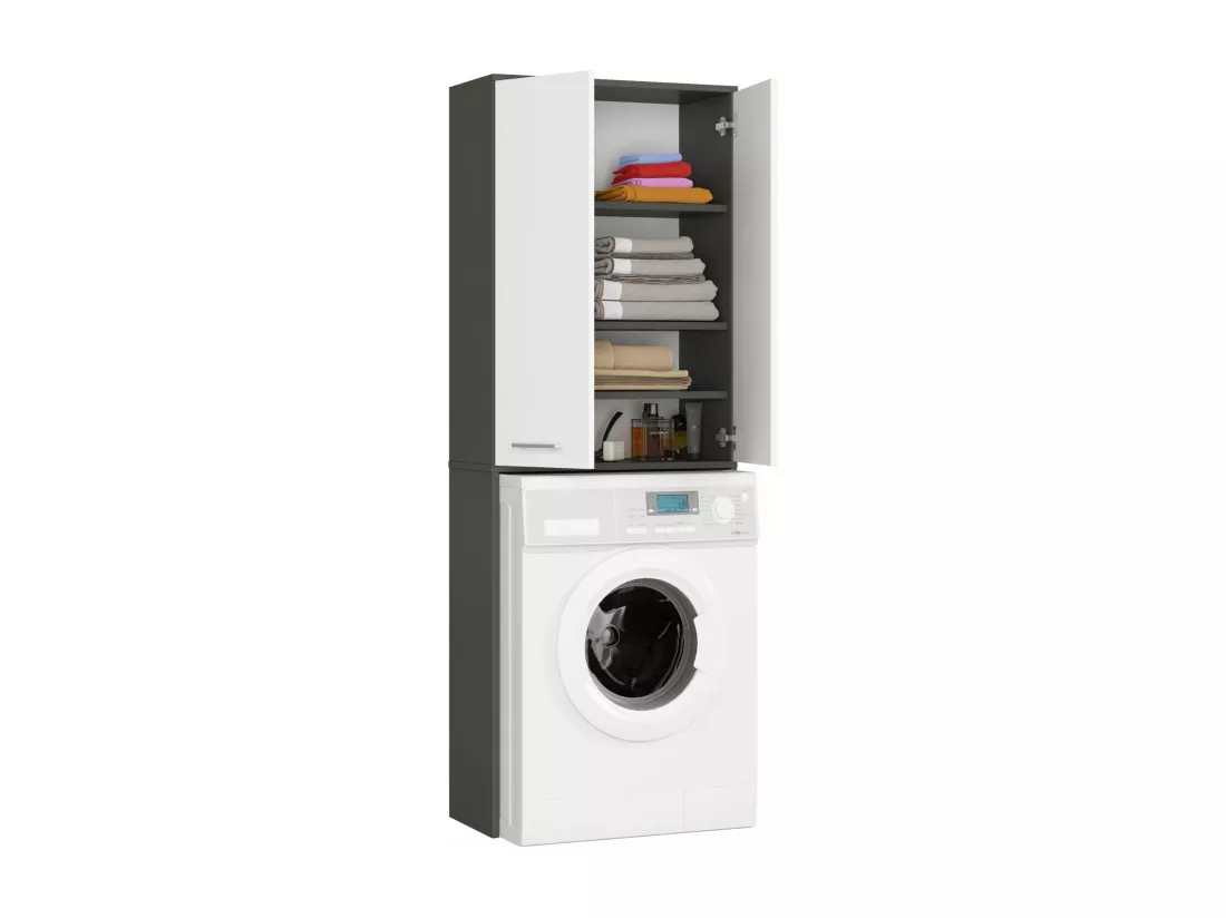 meuble machine a laver 2 portes 4 étagères 180x64x30 cm gris / blanc