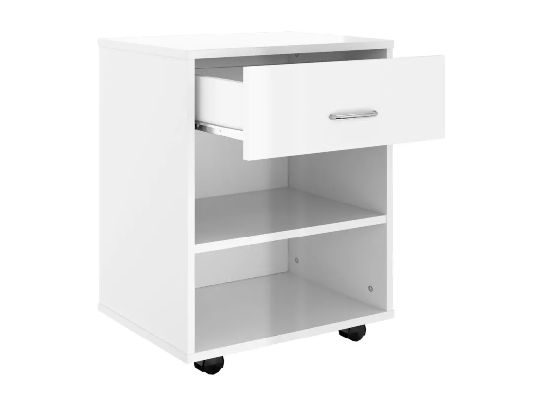 Armoire à roulettes Blanc brillant 46x36x59cm Bois d’ingénierie