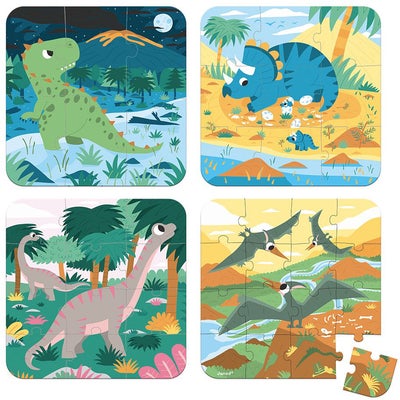 Janod Dinosaur Puslespill med Progressiv Vanskelighetsgrad 4-in-1 43 Brikker