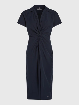 Vestido midi de popeline com detalhe torcido