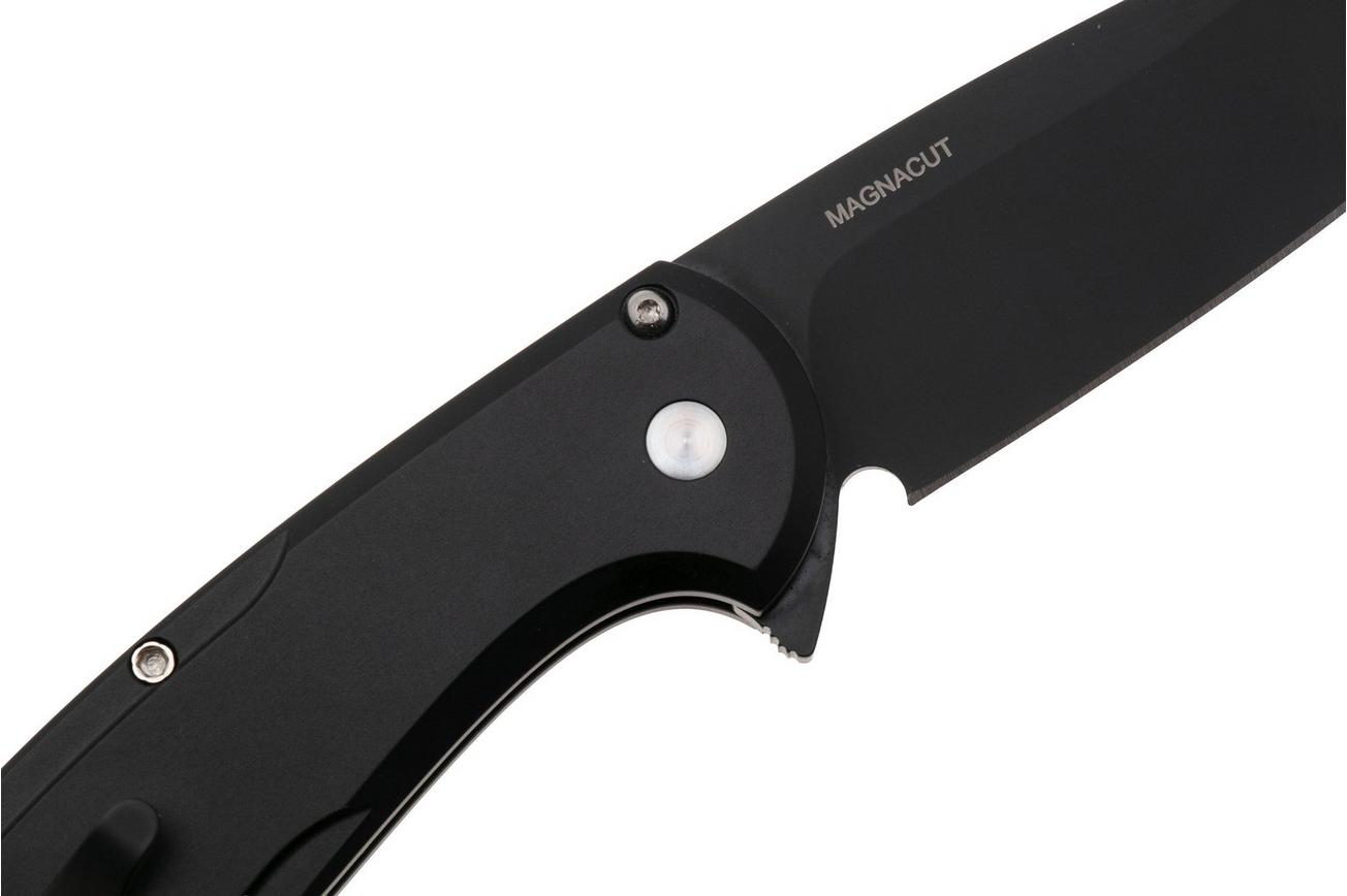 Pro-Tech Cambria 2 CF2103-LTD-TC-BLUE, DLC CPM MagnaCut, Black 6061 Aluminum Techno Carbo Blue Inlay, Black Lip Pearl Button zakmes
