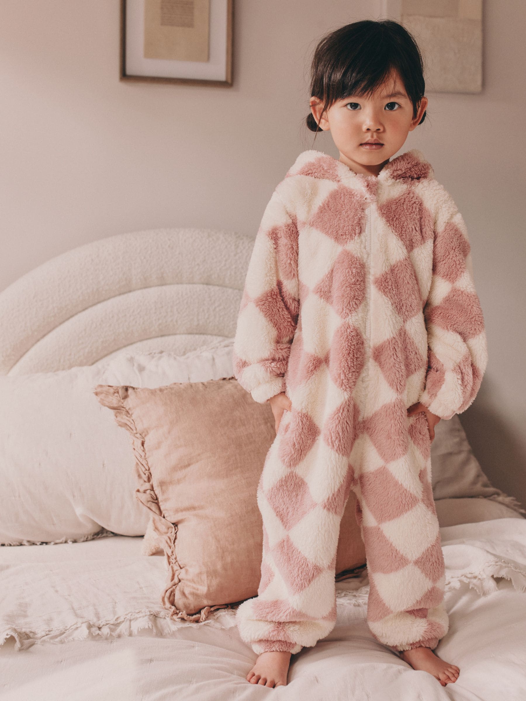 Pink/Cream Harlequin - Fleece All-In-One (1,5 - 16 jr)
