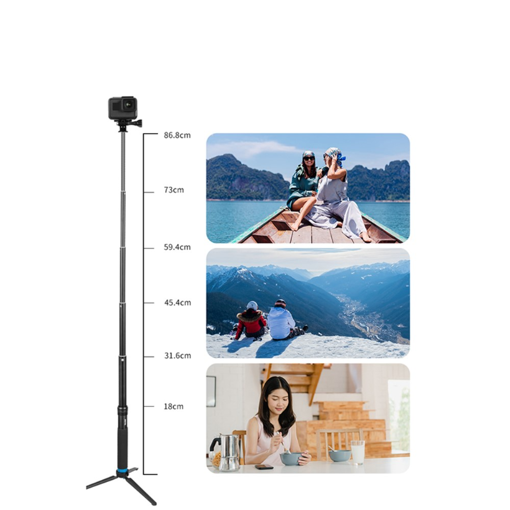 (90cm) 2in1 Aluminium Selfie Stick Tripod Dreibein Stativ Halterung für Smartphone und GoPro (mit Adapter) - Schwarz