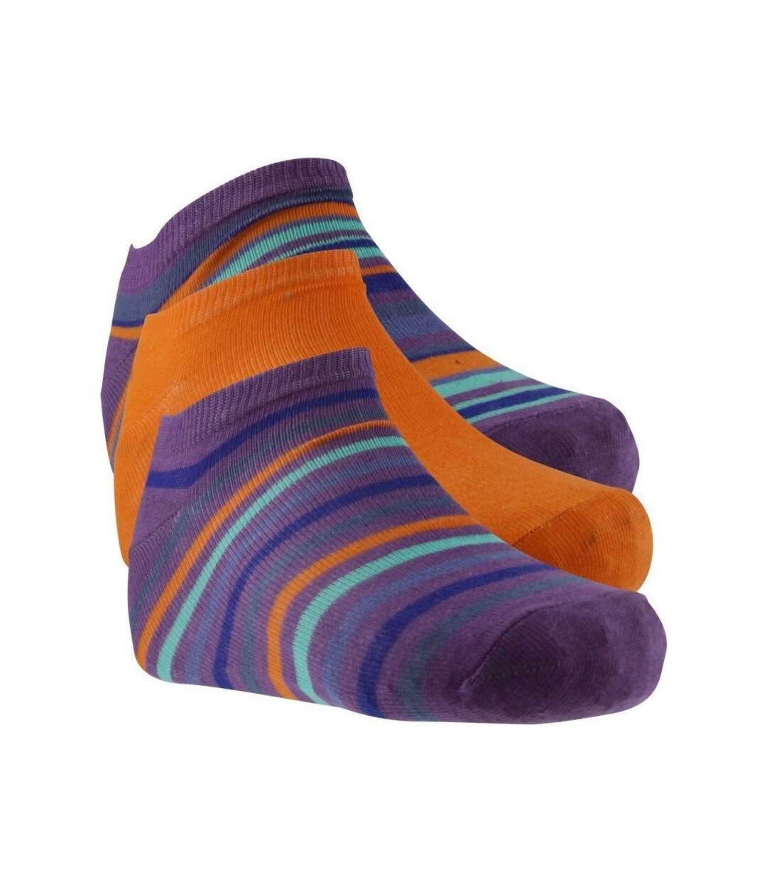 FILA Lot de 3 paires de Socquettes Femme Coton RAYURES COLOREES Violet Orange