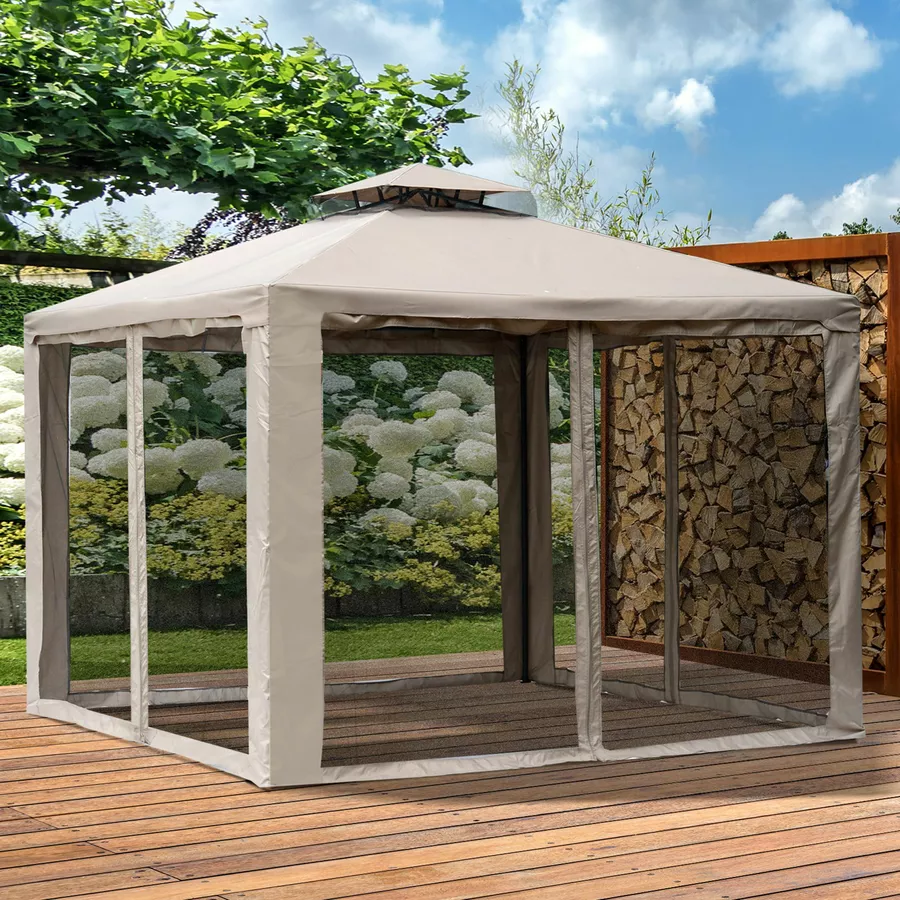 Outsunny Gartenpavillon mit Moskitonetz beige