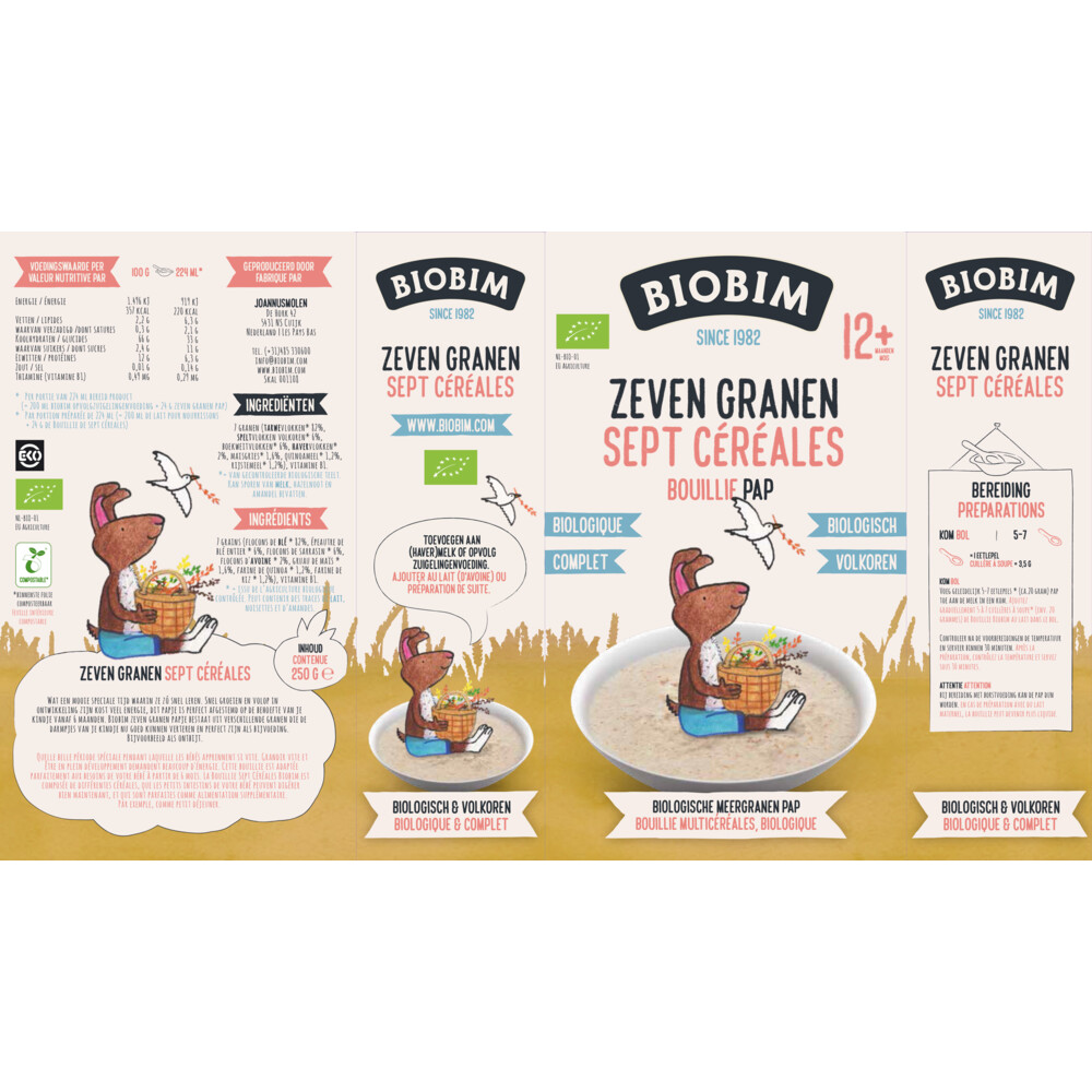 6x Biobim Papje 12+ mnd Zeven Granen250 gr