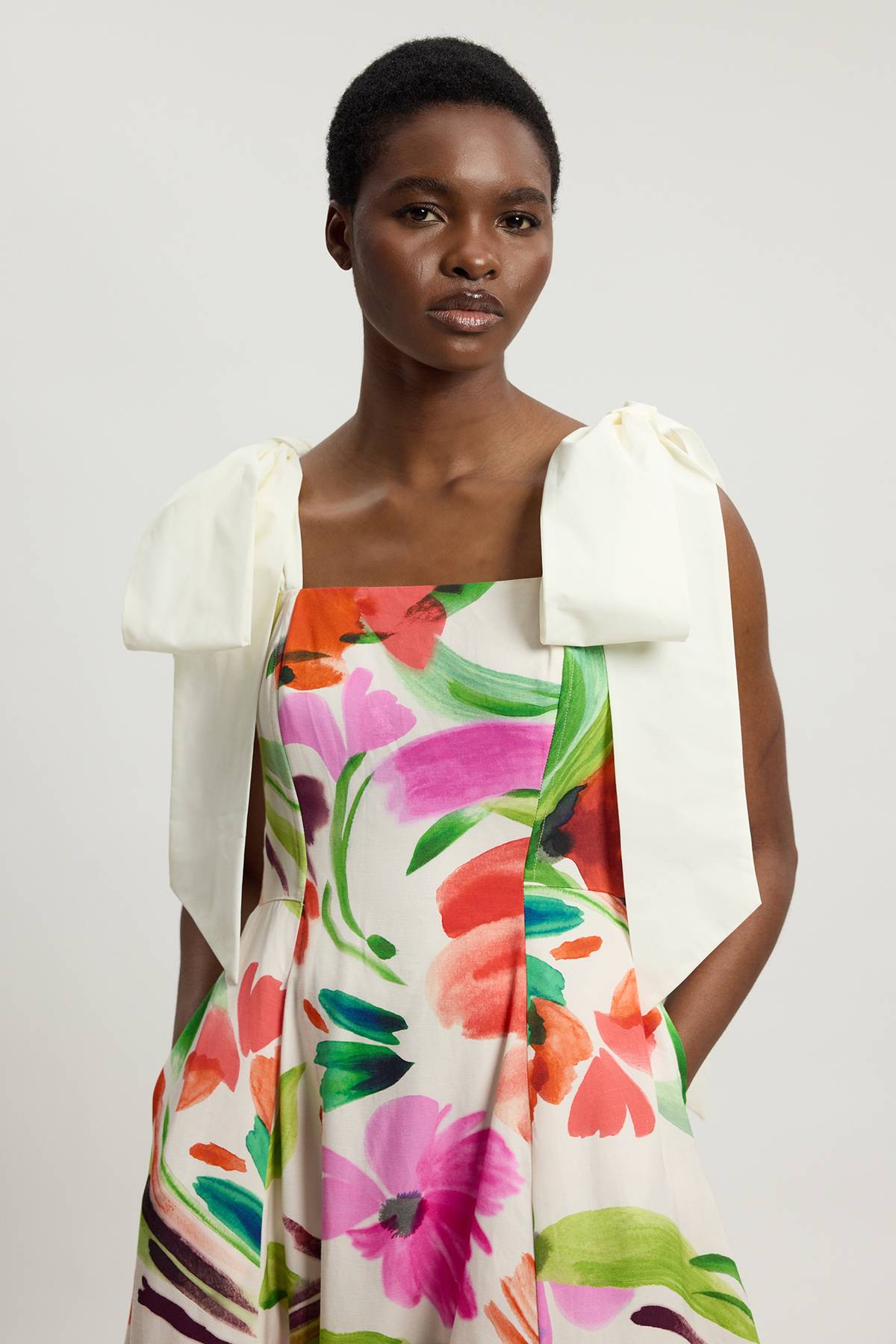 KarenMillen Robe De Soirée Tissée À Imprimé Floral En Viscose Et Lin