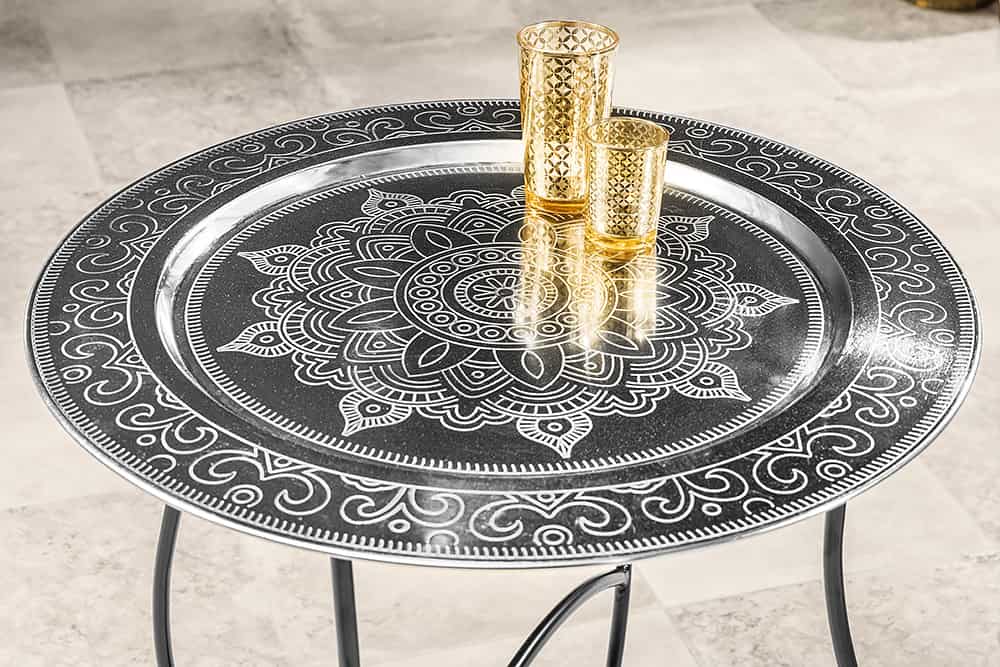 Runder Couchtisch MARRAKESCH 60cm silber Teetisch abnehmbares Tablett klappbar